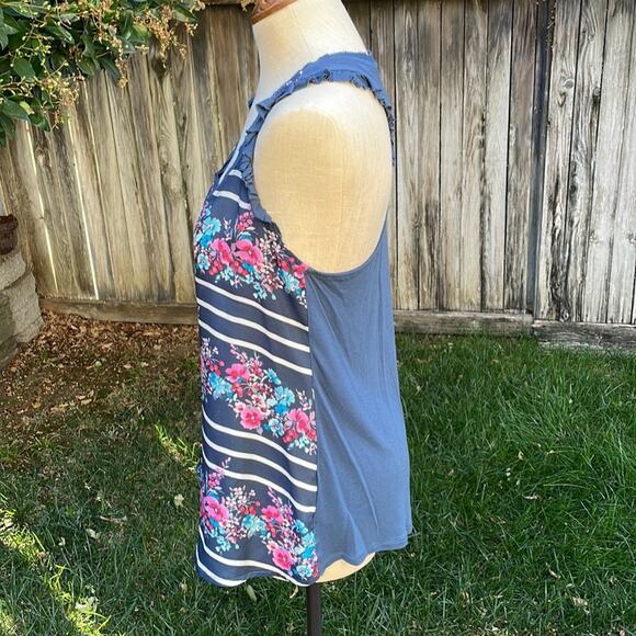 LC Lauren Conrad Sleeveless Top Blouse Floral Ruffle Blue Tank Women's Small - Picture 6 of 10